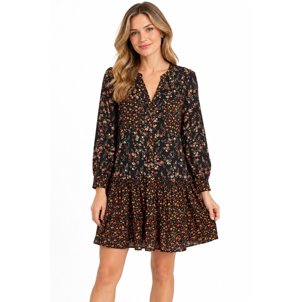 Maeve Anthropologie Floral Drop Waist Mini Dress Black Motif Size 10 NEW